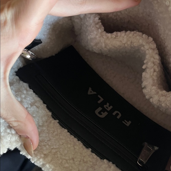 Furla Cream and Black Sherpa Crossbody Small Tote Bag with Black Strap - Picture 6 of 7